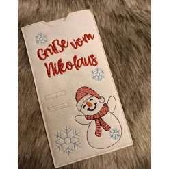 Personalisierte Schokohülle Schneemann mit Geldschlitz – Geschenkidee zu Weihnachten