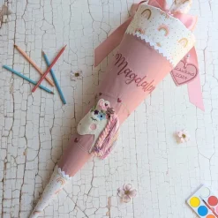 Personalisierte Schultüte Einhorn aus Stoff – Handgemacht mit Namen & Wunschfarben, 70 cm