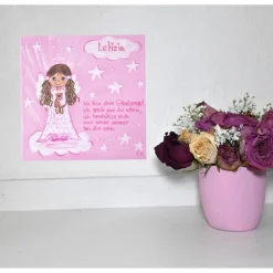 Personalisierte Schutzengelbild Mädchen – Handgemalt, einzigartiges Taufgeschenk & Geburtstagsgeschenk mit Spruch