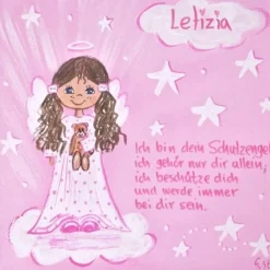 Personalisierte Schutzengelbild Mädchen – Handgemalt, einzigartiges Taufgeschenk & Geburtstagsgeschenk mit Spruch