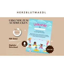 Personalisierte Schwimmunterricht-Urkunde | Seepferdchen Abzeichen | Geburtstag im Schwimmbad Vorlage