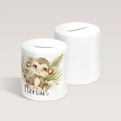 Personalisierte Spardose *Safari Tiere - Affe* aus Keramik mit Name / Geschenk für Kinder zur Einschulung