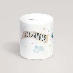 Personalisierte Spardose *Flugzeug* aus Keramik mit Name für Kinder / Geschenk zur Einschulung, Geburt und Taufe