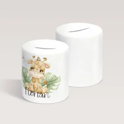 Personalisierte Spardose *Safari Tiere - Giraffe* aus Keramik mit Name / Geschenk für Kinder zur Einschulung