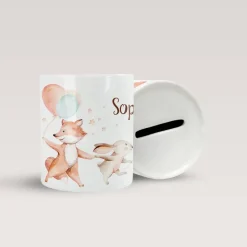 Personalisierte Spardose *Fuchs & Hase* aus Keramik mit Name für Kinder / Geschenk zur Einschulung, Geburt und Taufe