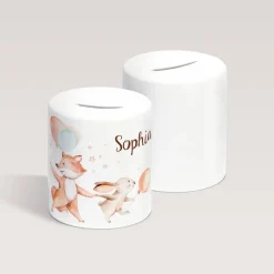 Personalisierte Spardose *Fuchs & Hase* aus Keramik mit Name für Kinder / Geschenk zur Einschulung, Geburt und Taufe