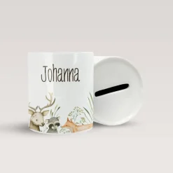 Personalisierte Spardose *Waldfreunde* aus Keramik mit Name für Kinder / Geschenk zur Einschulung, Geburt und Taufe