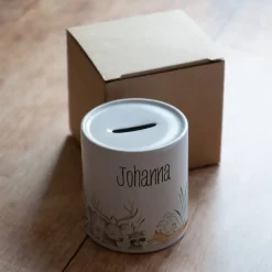 Personalisierte Spardose *Waldfreunde* aus Keramik mit Name für Kinder / Geschenk zur Einschulung, Geburt und Taufe