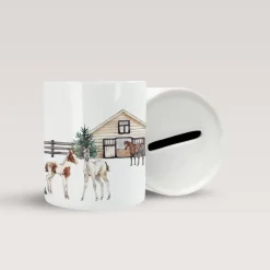 Personalisierte Spardose *Pferdehof* aus Keramik mit Name für Kinder / Geschenk für Einschulung, Geburt und Taufe