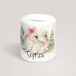 Personalisierte Spardose *Safari Tiere - Elefant* aus Keramik mit Name / Geschenk für Kinder zur Einschulung