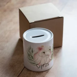 Personalisierte Spardose *Safari Tiere - Elefant* aus Keramik mit Name / Geschenk für Kinder zur Einschulung
