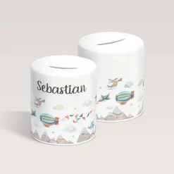 Personalisierte Spardose *Aircraft* aus Keramik mit Name für Kinder / Geschenk für Einschulung, Geburt und Taufe