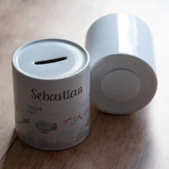 Personalisierte Spardose *Aircraft* aus Keramik mit Name für Kinder / Geschenk für Einschulung, Geburt und Taufe