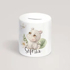 Personalisierte Spardose *Safari Tiere - Nilpferd* aus Keramik mit Name / Geschenk für Kinder zur Einschulung