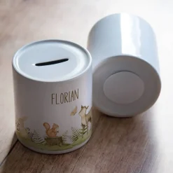 Personalisierte Spardose *Waldtiere* aus Keramik mit Name für Kinder / Geschenk für Einschulung, Geburt und Taufe