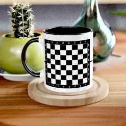 personalisierte Tasse Schach, Geschenk für Schachspieler, Schachbrett-Muster