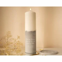 Personalisierte Traukerze mit grauem Gips-Sockel | Ein elegantes Accessoire für Eure Hochzeit | Hochzeitskerze