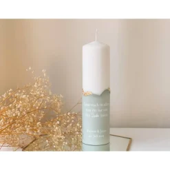 Personalisierte Traukerze mit grauem Gips-Sockel und Blattgold Akzenten | Ein elegantes Accessoire für Eure Hochzeit