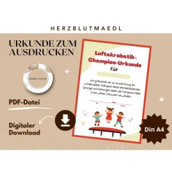 Personalisierte Urkunde für Kindergeburtstag - Trampolin-Thema | Mitgebsel | Selbstausdruck | Digitale Datei | A4 | Mitg