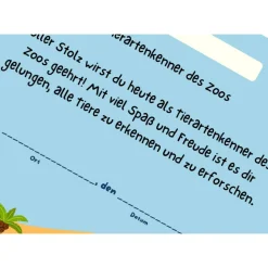 Personalisierte Urkunde zum Ausdrucken - Geburtstag im Zoo für Kinder mit Tiermotiven | DIN A4 Schulausflug in den Zoo B