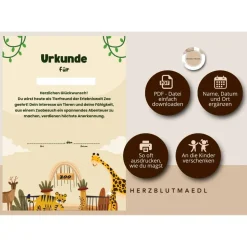 Personalisierte Urkunde zum Ausdrucken - Geburtstag im Zoo für Kinder mit Tiermotiven | DIN A4 Schulausflug in den Zoo B