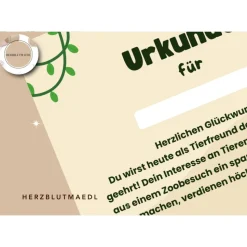 Personalisierte Urkunde zum Ausdrucken - Geburtstag im Zoo für Kinder mit Tiermotiven | DIN A4 Schulausflug in den Zoo B