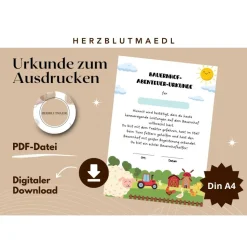 Personalisierte Urkunden für Kindergeburtstage - Mitgebsel leicht gemacht! Bauernhof