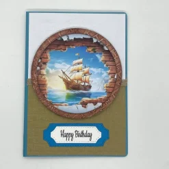 Personalisierte Vintage Geburtstagskarte Piratenschiff – Maskulin, 3D, Wunschzahl, Handgemacht