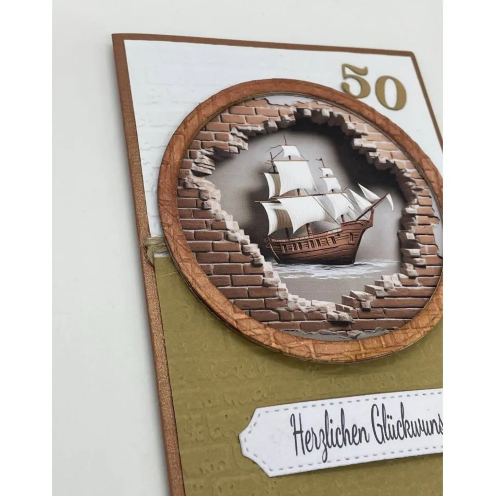 Personalisierte Vintage Geburtstagskarte Piratenschiff – Maskulin, 3D, Wunschzahl, Handgemacht
