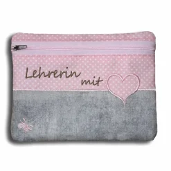 Personalisierte waschbare Kosmetiktasche Lehrerin mit Herz Tagesmutter Stickerei eigener Wunschtext Mäppchen