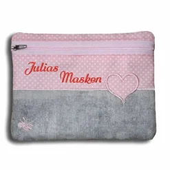 Personalisierte waschbare Kosmetiktasche Lehrerin mit Herz Tagesmutter Stickerei eigener Wunschtext Mäppchen