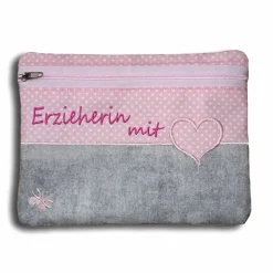 Personalisierte waschbare Kosmetiktasche Lehrerin mit Herz Tagesmutter Stickerei eigener Wunschtext Mäppchen