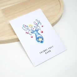 Personalisierte Weihnachtskarte Hirsch mit Umschlag | A6 Klappkarte mit Namen | Aquarell