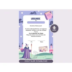 Personalisierte Zauberer Urkunde für Kindergeburtstag | Selbstausdruck | Digitale Datei | DIN A4 | Mitgebsel