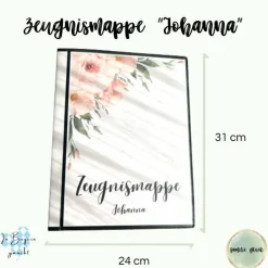 Personalisierte Zeugnismappe mit Name, Rosen Design, Geschenk Einschulung, Schulkind, Zeugnisordner, Schulstart, Mappe