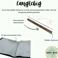 Personalisierte Zeugnismappe mit Name, Rosen Design, Geschenk Einschulung, Schulkind, Zeugnisordner, Schulstart, Mappe