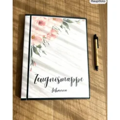 Personalisierte Zeugnismappe mit Name, Rosen Design, Geschenk Einschulung, Schulkind, Zeugnisordner, Schulstart, Mappe