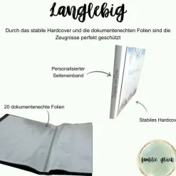 Personalisierte Zeugnismappe mit Name, florales blau, Geschenk Einschulung, Schulkind, Zeugnisordner, Schulstart, Mappe