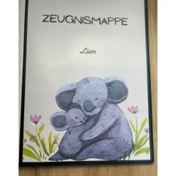 Personalisierte Zeugnismappe, mit Koalas, Geschenk zur Einschulung, Schulkind, Zeugnisordner, Schulstart, Mappe
