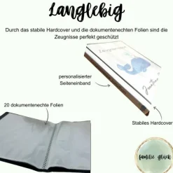 Personalisierte Zeugnismappe mit Name, Design Wal, Geschenk Einschulung, Schulkind, Zeugnisordner, Schulstart, Mappe