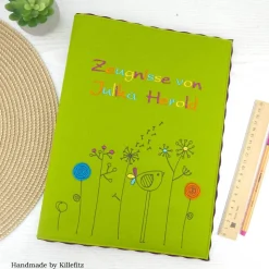 Personalisierte Zeugnismappe aus Filz – Geschenk zur Einschulung für Mädchen mit Namen & individueller Widmung