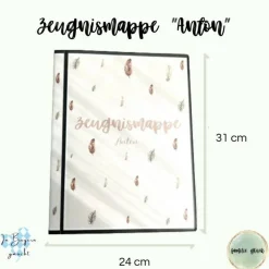 Personalisierte Zeugnismappe mit Name, Federdesign, Geschenk Einschulung, Schulkind, Zeugnisordner, Schulstart, Mappe