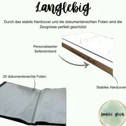 Personalisierte Zeugnismappe mit Name, rosa Marmor, Geschenk Einschulung, Schulkind, Zeugnisordner, Schulstart, Mappe