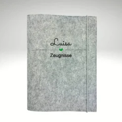 Personalisierte Zeugnismappe Herz – Filz Dokumentenmappe mit Sichtbuch & Wunschname