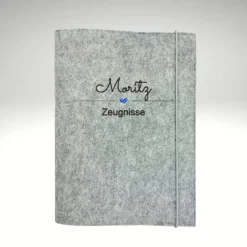 Personalisierte Zeugnismappe Herz – Filz Dokumentenmappe mit Sichtbuch & Wunschname