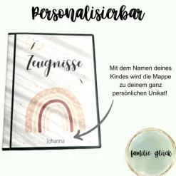 Personalisierte Zeugnismappe mit Name, Schmetterlinge, Geschenk Einschulung, Schulkind, Zeugnisordner, Schulstart, Mappe