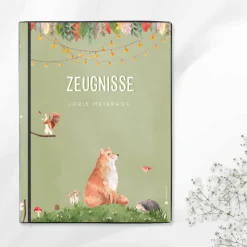 Personalisierte Zeugnismappe "Waldtiere", Geschenk zur Einschulung & Schulstart, A4 Sichtbuch mit Namen