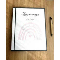 Personalisierte Zeugnismappe mit Name, Rosa, Geschenk Einschulung, Schulkind, Zeugnisordner, Schulstart, Mappe