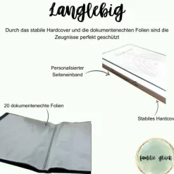 Personalisierte Zeugnismappe mit Name, Rosa, Geschenk Einschulung, Schulkind, Zeugnisordner, Schulstart, Mappe