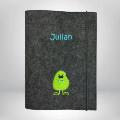Personalisierte Zeugnismappe Name Monster – Filz Sichtbuch von Leitz – Farbwahl & Stickerei